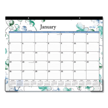 Blue Sky® Lindley Desk Pad, Floral Artwork, 22 X 17, White-multicolor Sheets, Black Binding, Clear Corners, 12-month (jan-dec): 2022 freeshipping - TVN Wholesale